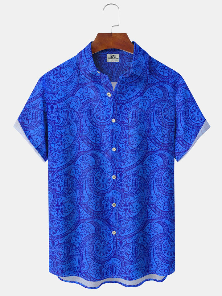 Alohadaddy® Casual Paisley Art Print Chest Pocket Stretch Oversized Hawaiian Shirt