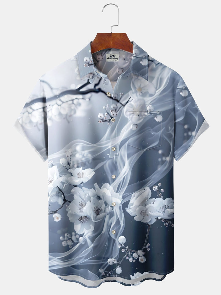 Alohadaddy® Casual Floral Art Print Moisture Wicking Chest Pocket Stretch Oversized Hawaiian Shirt