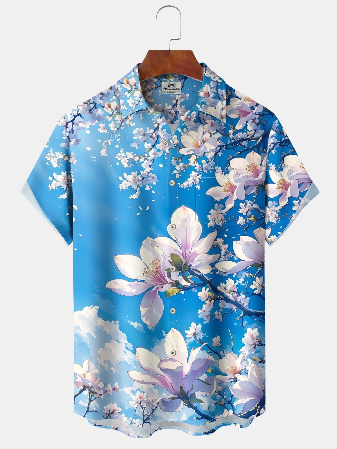 Alohadaddy® Hawaiian Floral Print Chest Pocket Stretch Large Size Men&