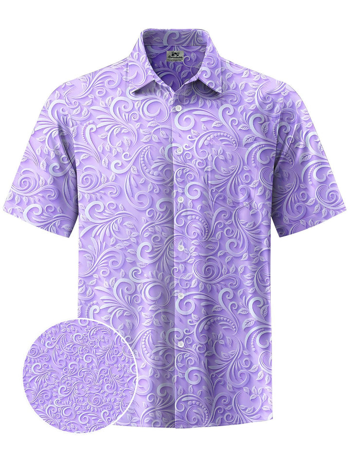 Alohadaddy® Casual Embossed Floral Print Chest Pocket Men&