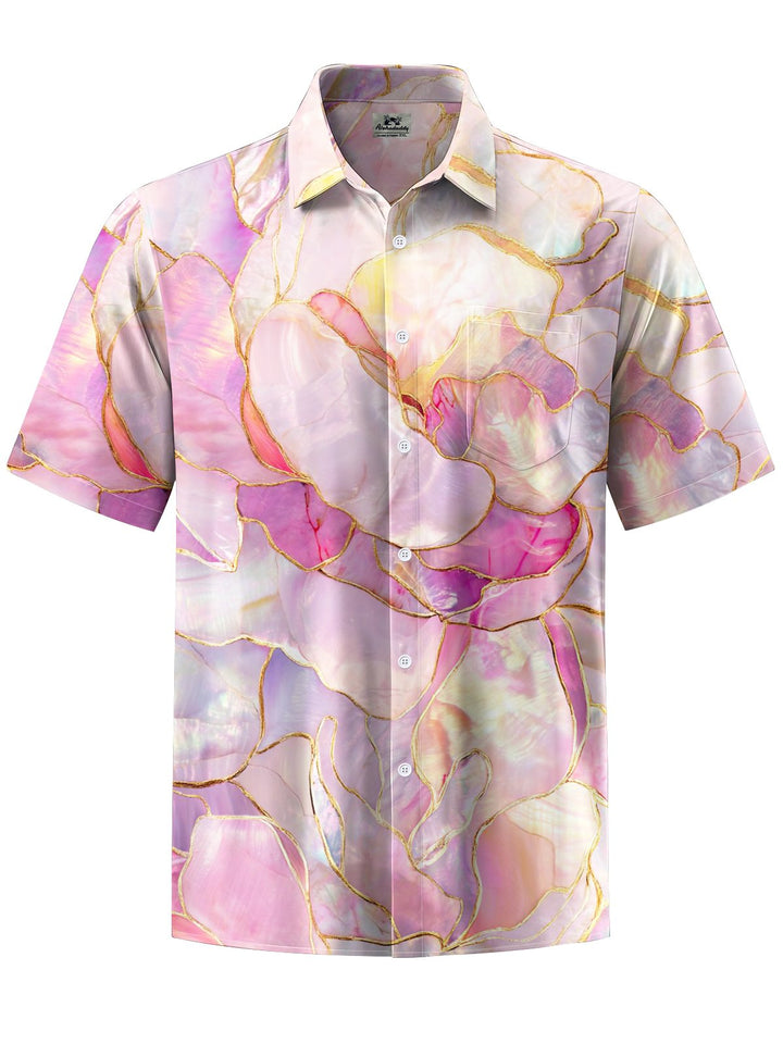 Alohadaddy® Hawaiian Flowers Art Print Chest Pocket Mens Short Sleeve Shirt Big &amp; Tall