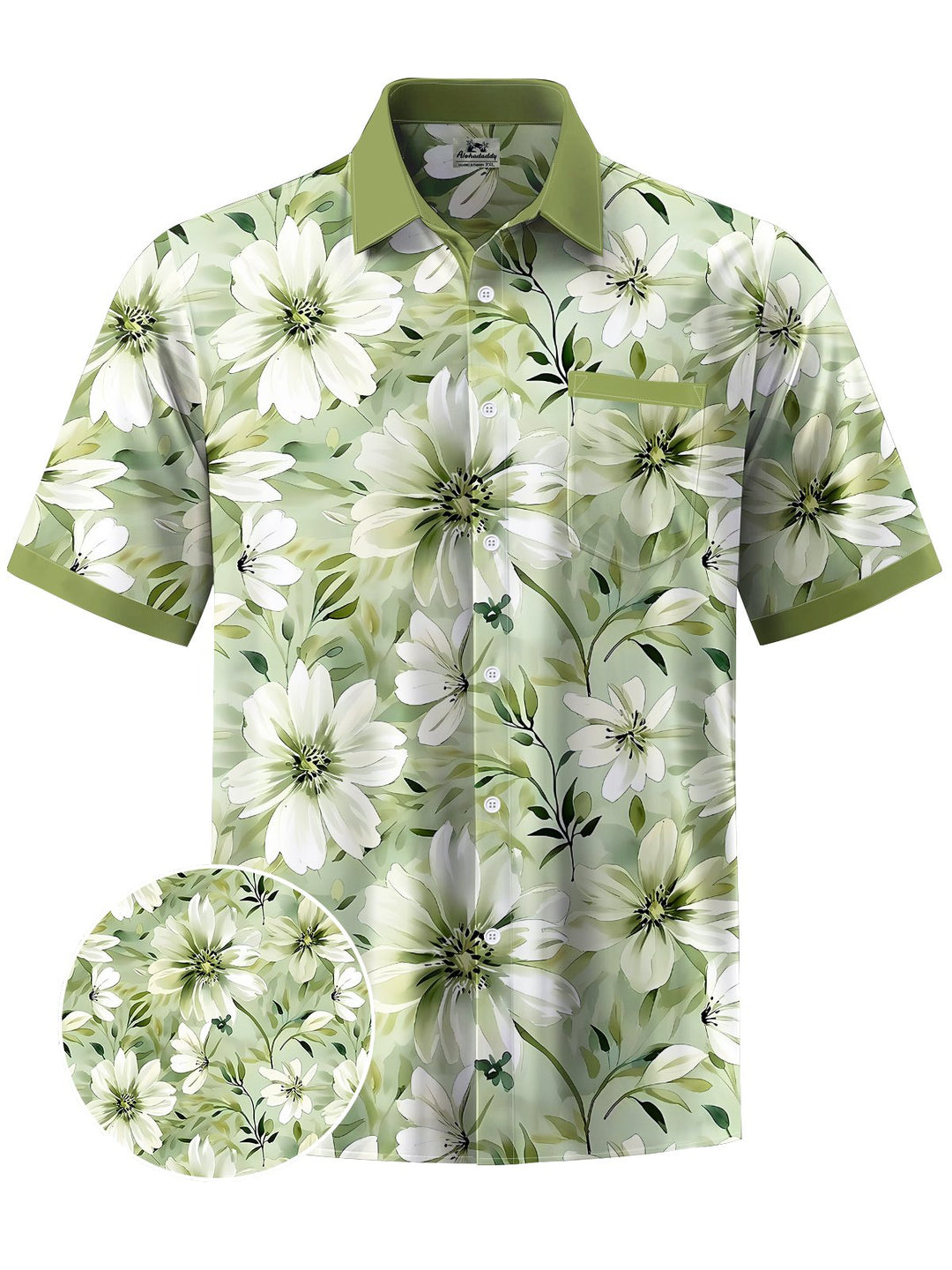 Alohadaddy® Hawaiian Floral Contrast Art Print Chest Pocket Men&