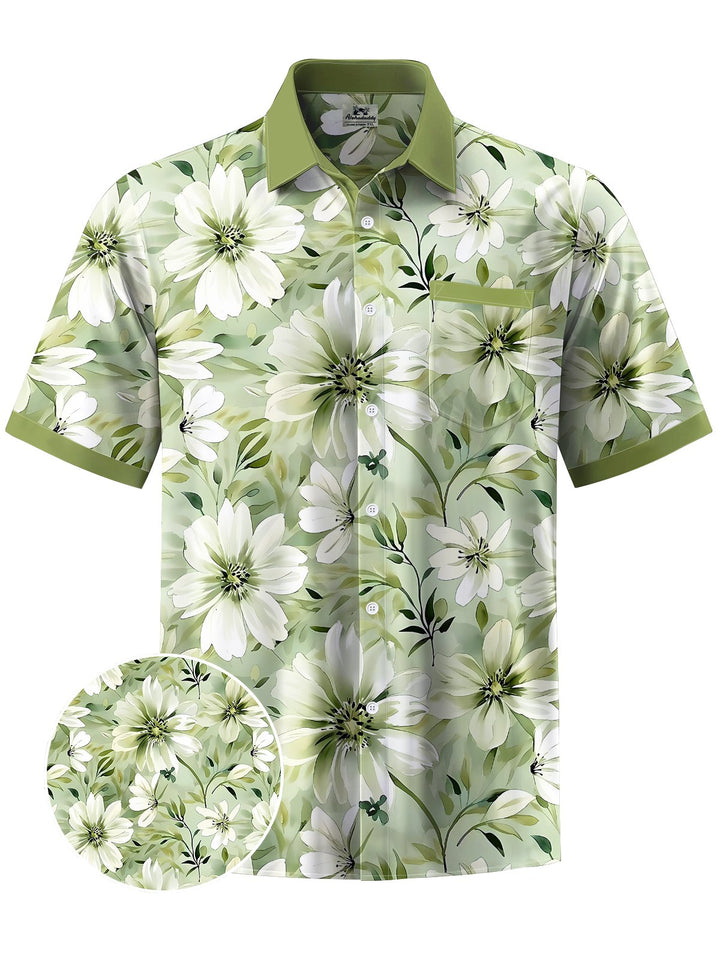 Alohadaddy® Hawaiian Floral Contrast Art Print Chest Pocket Men&