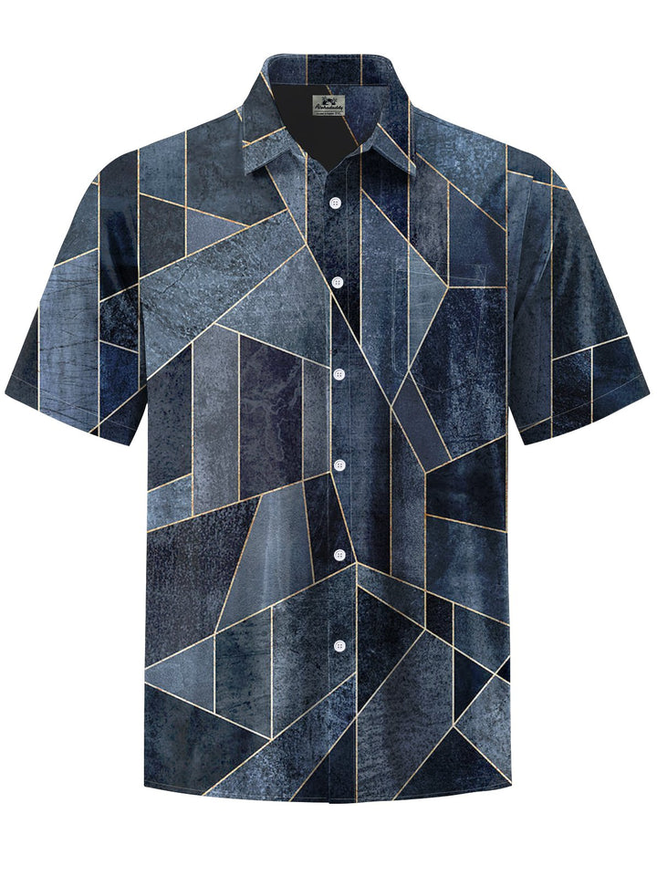 Alohadaddy® Vintage Geometric Art Print Chest Pocket Mens Short Sleeve Shirt Big &amp; Tall