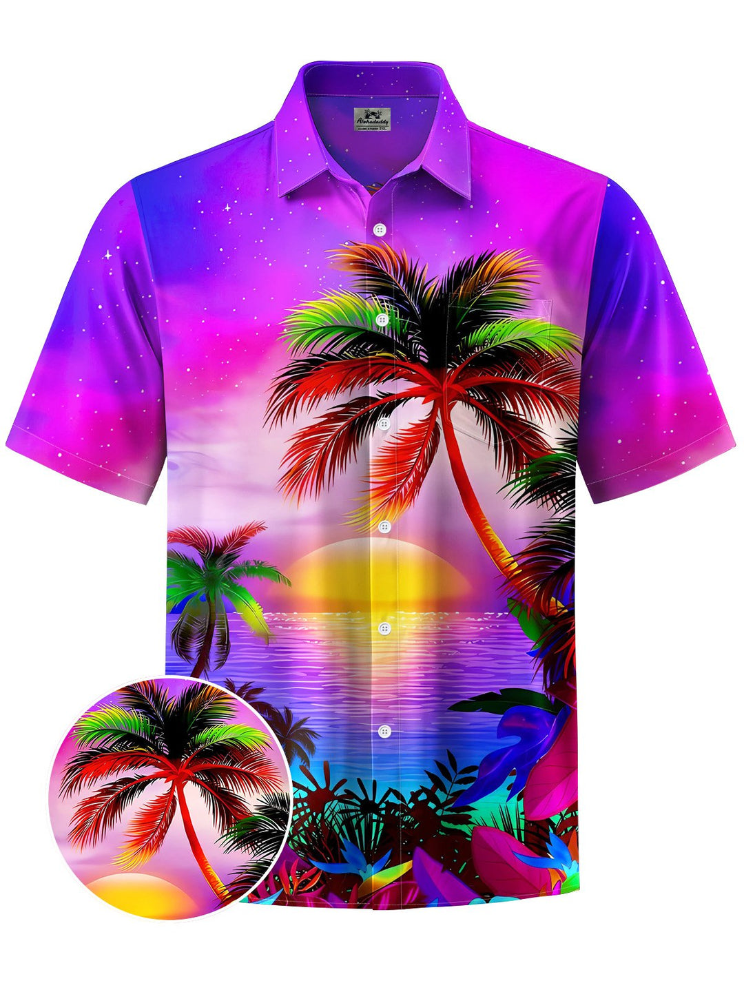 Alohadaddy® Hawaii Palm Tree Art Print Chest Pocket Moisture Wicking Men&