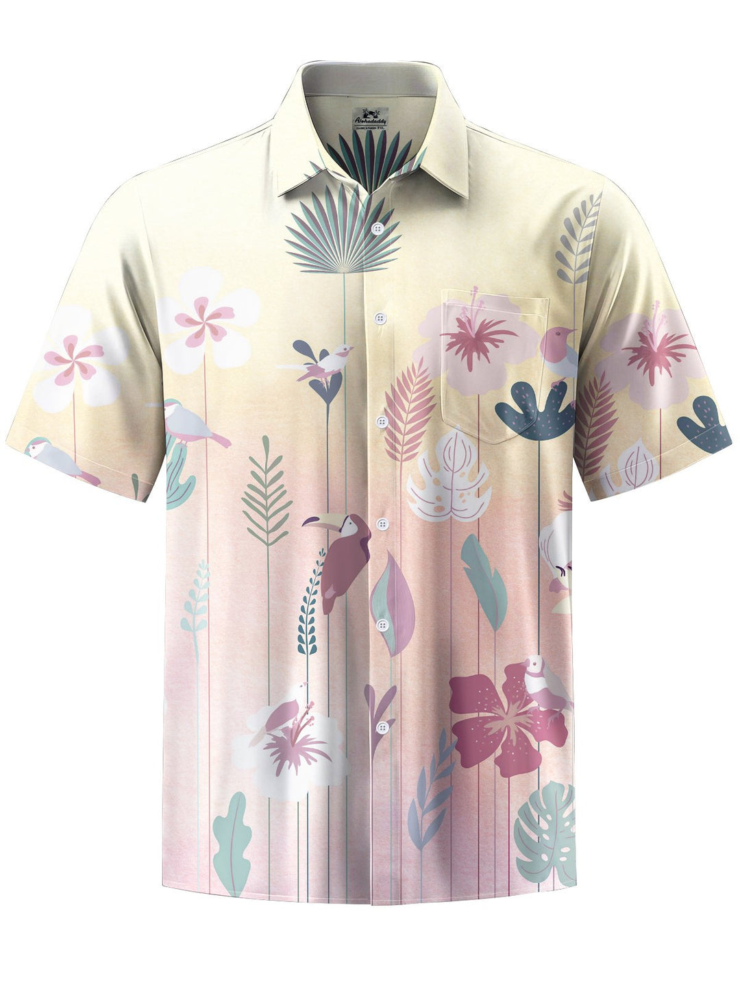 Alohadaddy® Hawaii Ombre Floral Art Print Chest Pocket Mens Short Sleeve Shirt Big &amp; Tall