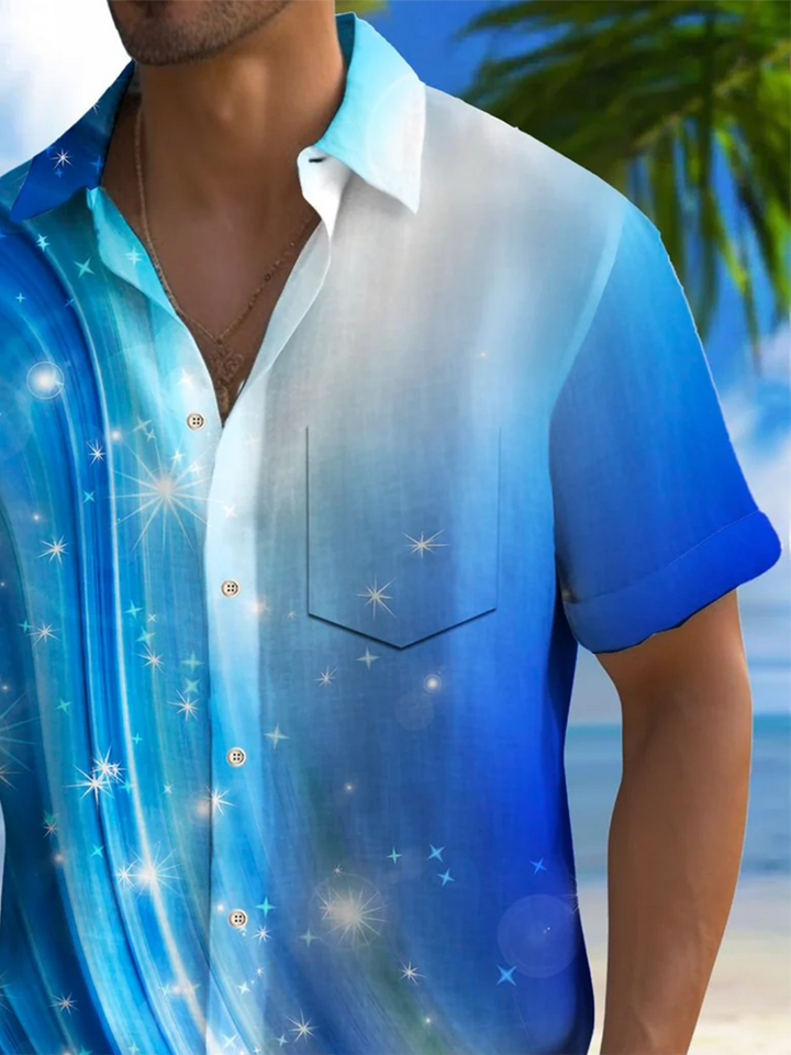 Alohadaddy® Casual Abstract Art Print Chest Pocket Men&