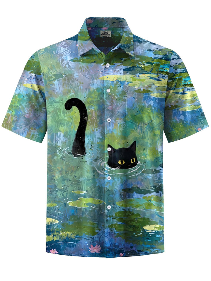 Alohadaddy® Vintage Oil Painting Cat Print Art Chest Pocket Men&