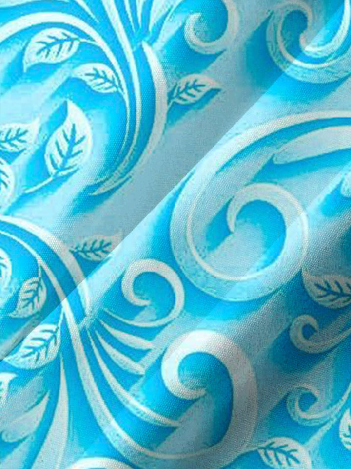 Alohadaddy® Casual 3D Embossed Leaf Art Print Chest Pocket Men&
