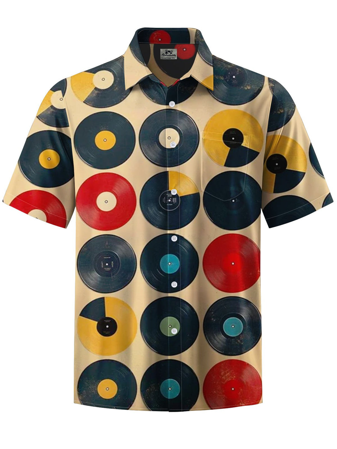 Alohadaddy® Retro Record Geometric Art Print Chest Pocket Men&