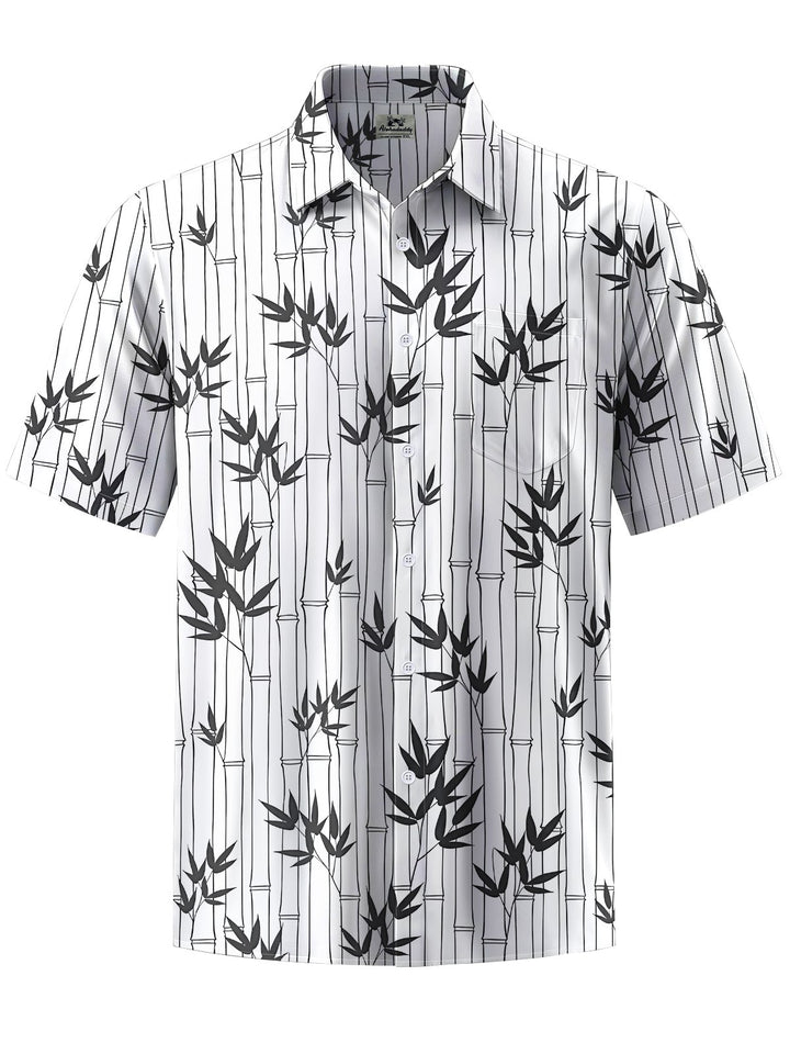 Alohadaddy® Casual Geometric Bamboo Art Print Chest Pocket Men&