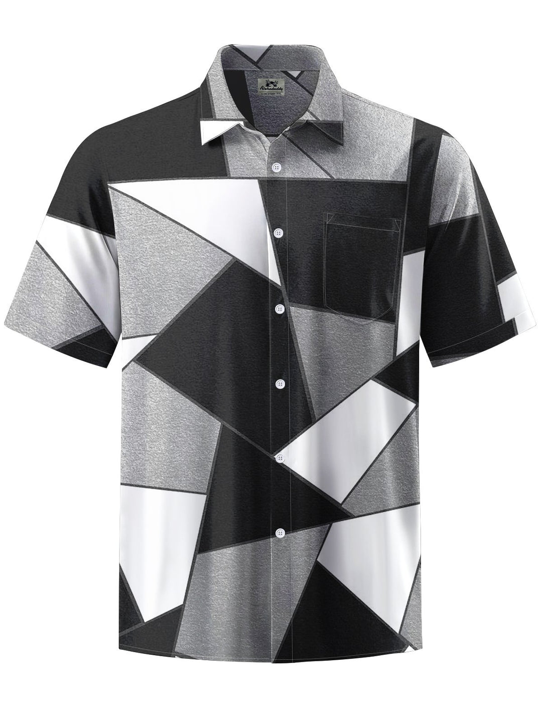 Alohadaddy® Casual Geometric Art Print Chest Pocket Stretch Men&