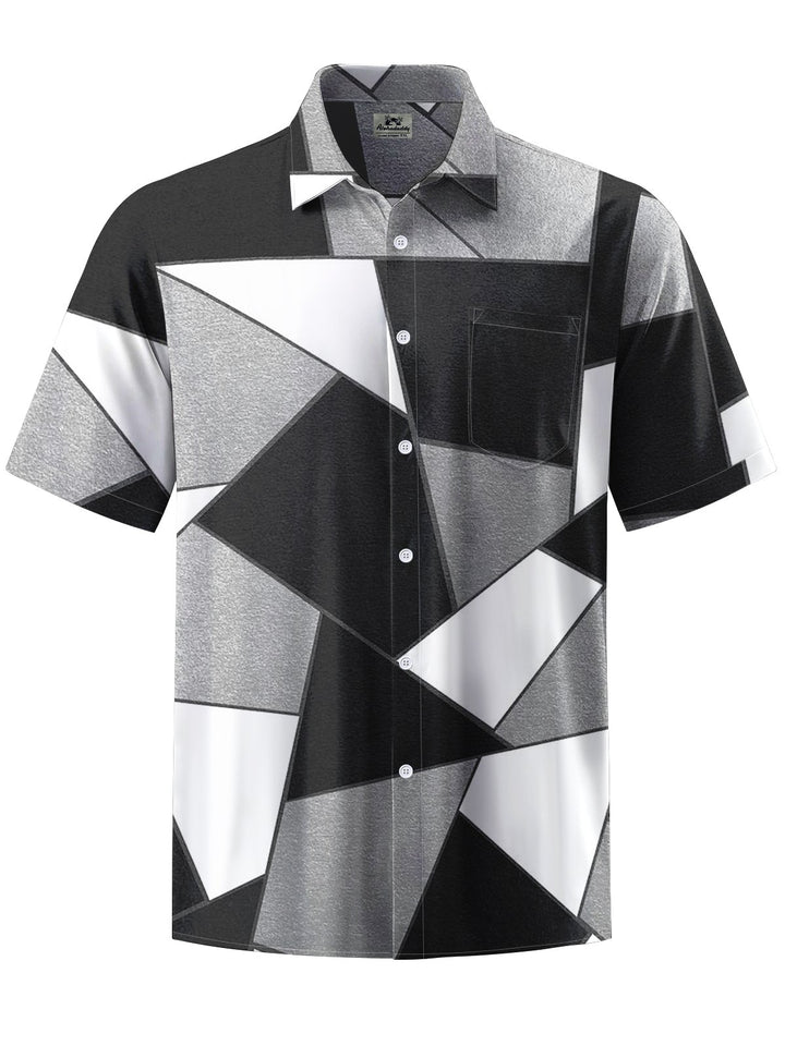 Alohadaddy® Casual Geometric Art Print Chest Pocket Stretch Men&
