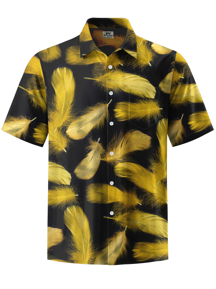 Alohadaddy® Casual Feather Art Print Chest Pocket Stretch Men&