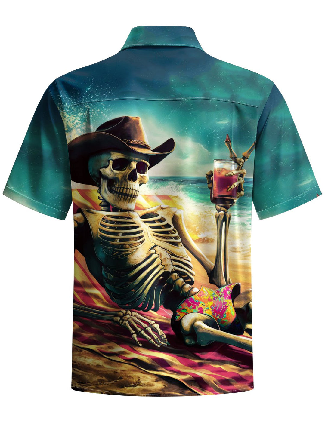 Alohadaddy® Hawaiian Vacation Skull Art Print Chest Pocket Men&