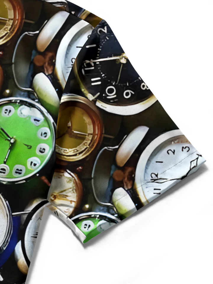 Alohadaddy® Vintage Alarm Clock Printed Artwork Chest Pocket Stretch Men&