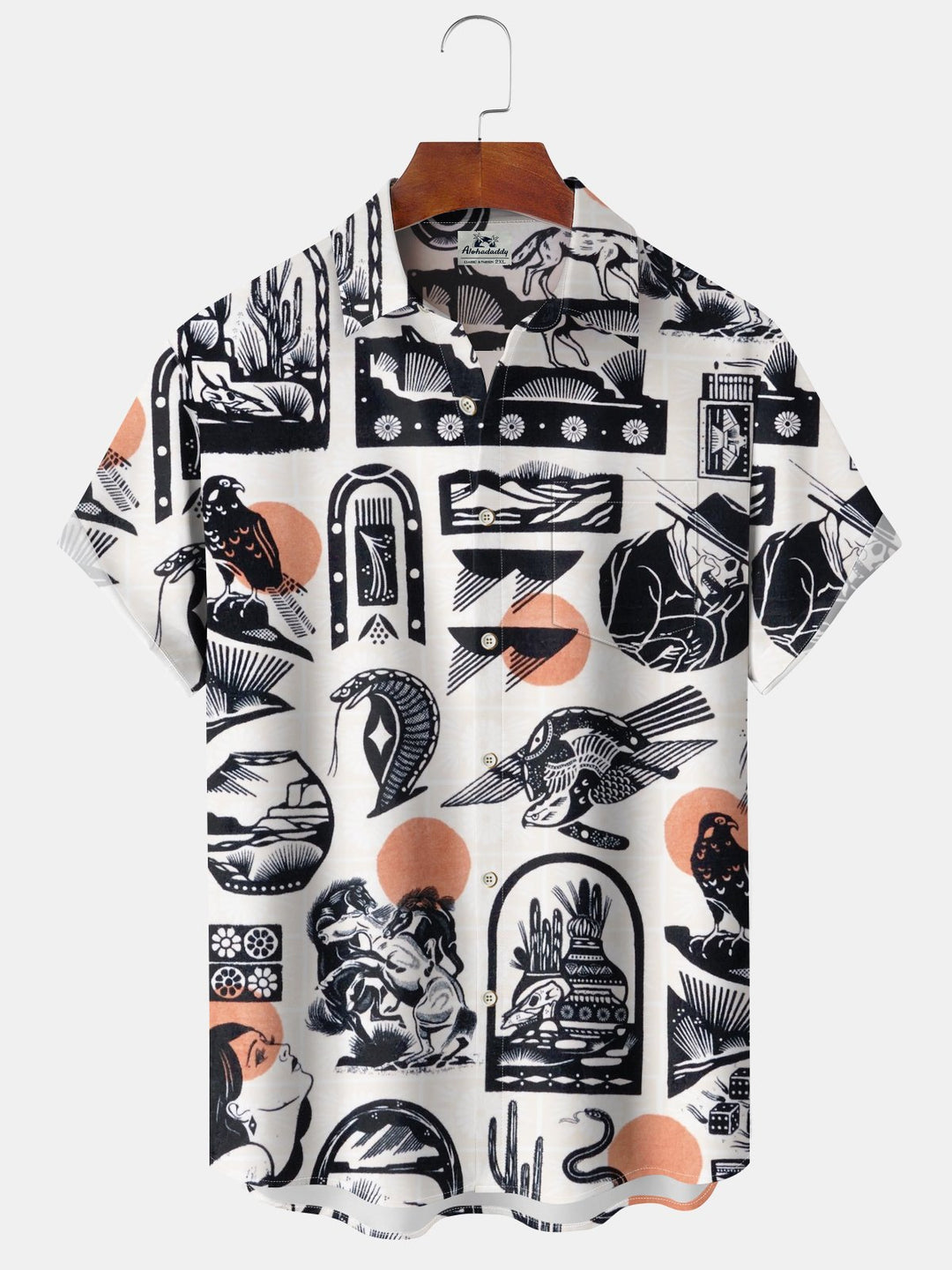 Alohadaddy® Retro Graffiti Print Pocket Button Stretch Men&