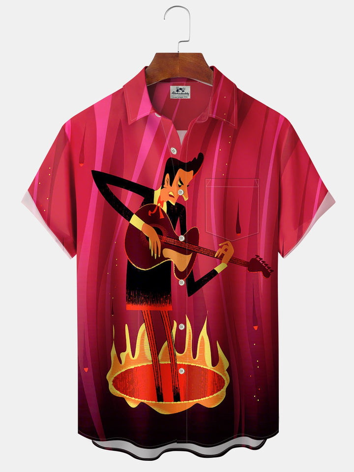 Alohadaddy® Retro Atom Cartoon Flame Print Pocket Stretch Men&