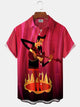Alohadaddy® Retro Atom Cartoon Flame Print Pocket Stretch Men's Short Sleeve Shirt Big & Tall