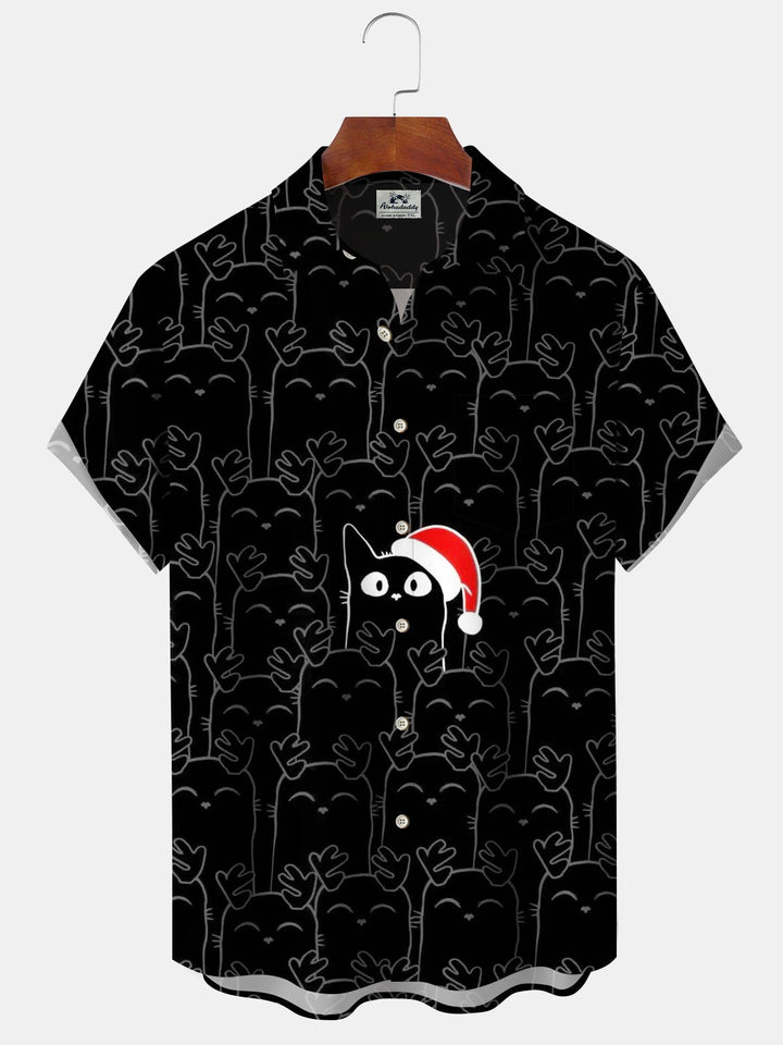 Alohadaddy® Christmas Cat Graphic Print Pockets Elastic Button Closure Men&