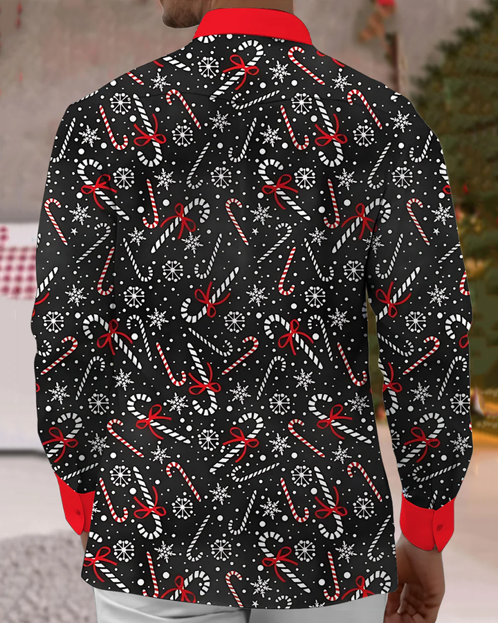Alohadaddy® Christmas Candy Cane Print Pocket Elastic Button Men&