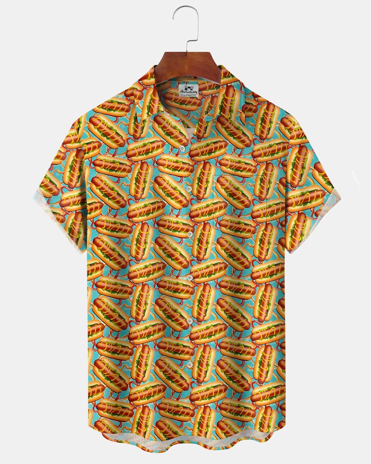Alohadaddy® Retro Hot Dog Vacation Print Pocket Stretch Men's Short Sleeve Shirt Big & Tall