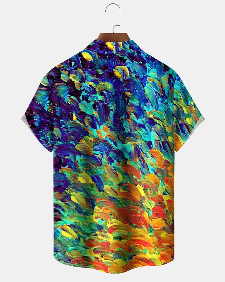 Alohadaddy® Vintage Oil Painting Ombre Print Pocket Elastic Button Men&