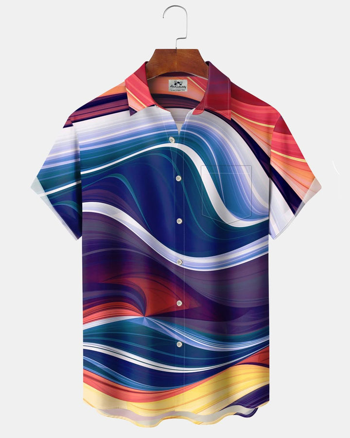 Alohadaddy® Casual Abstract Print Art Pocket Button Stretch Men&