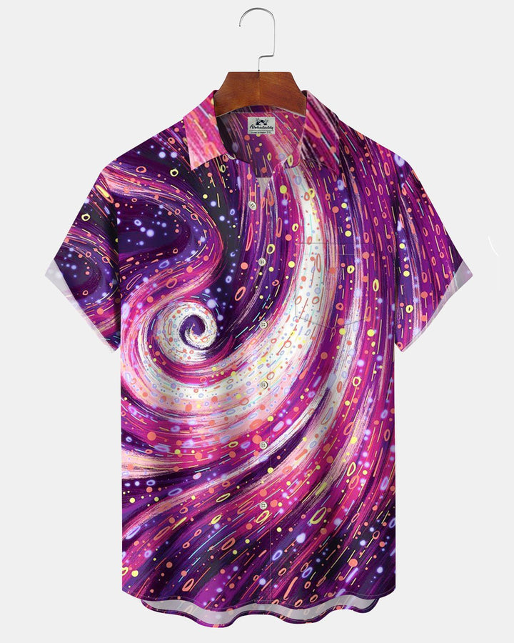 Alohadaddy® Casual Art Abstract Print Art Pocket Buttons Stretch Men&