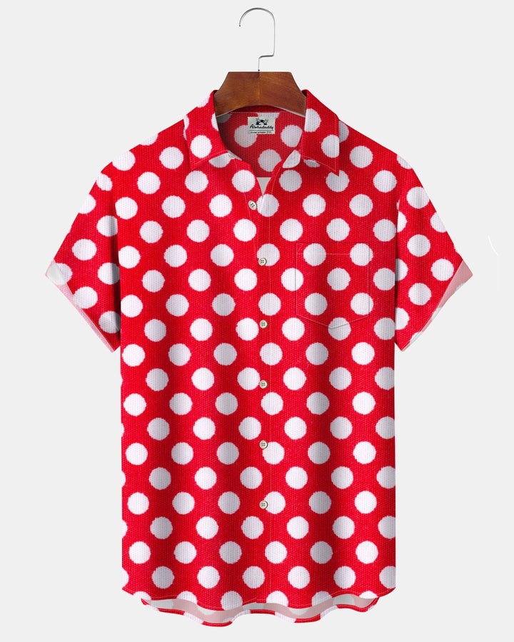 Alohadaddy® Casual Polka Dot Print Art Pocket Elastic Buttons Men&