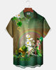 Alohadaddy® Holiday St. Patrick's Day Four-Leaf Clover Print Art Button-Down Cardigan Pocket Men's Short-Sleeve Shirt