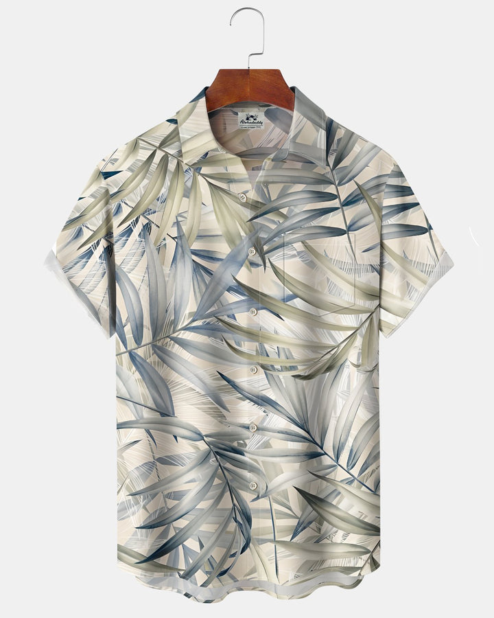 Alohadaddy® Hawaiian Palm Leaf Print Art Button Pocket Cardigan Men&