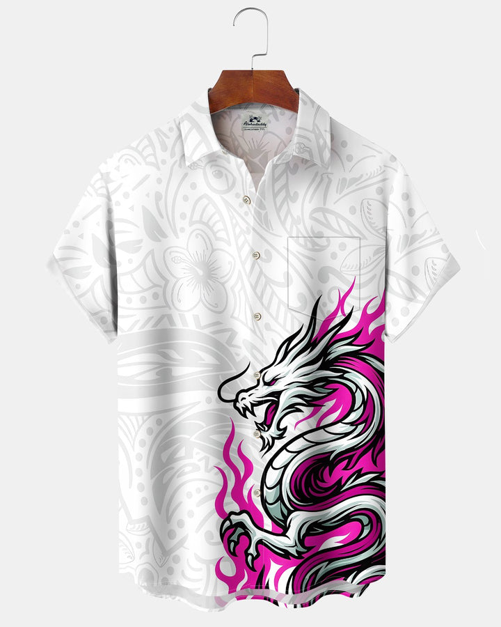 Alohadaddy® Casual Dragon Print Art Button Pocket Cardigan Men&