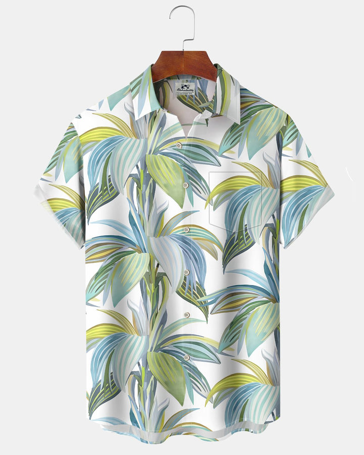 Alohadaddy® Hawaiian Palm Leaf Print Art Button Pocket Cardigan Men&