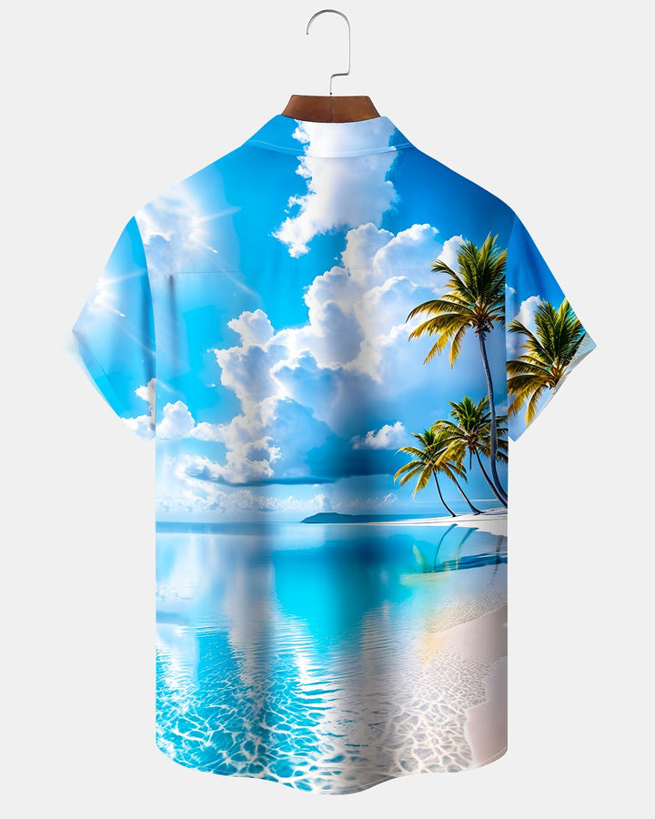 Alohadaddy® Hawaiian Palm Tree Print Art Button Pocket Cardigan Men&