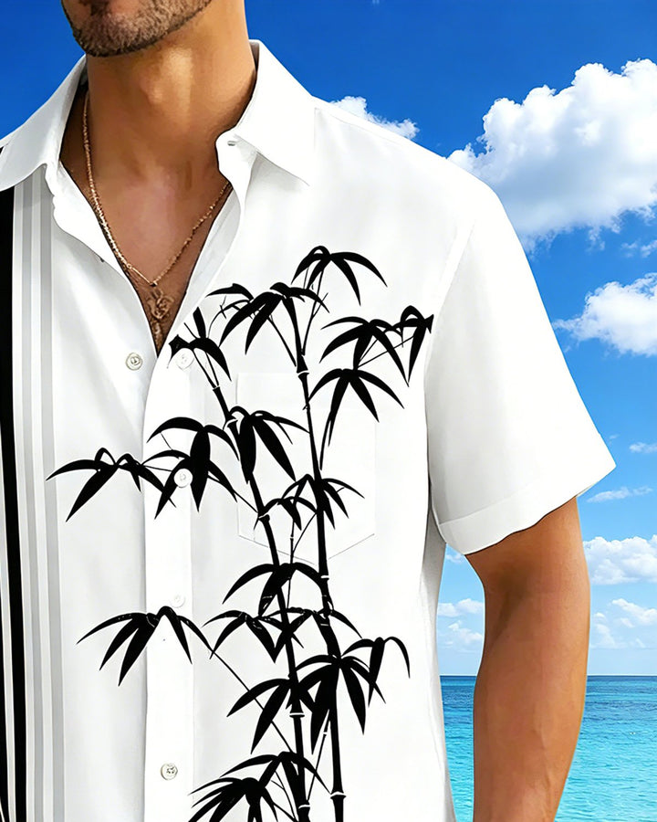 Alohadaddy® Casual Bamboo Print Artistic Button Pocket Cardigan Men&