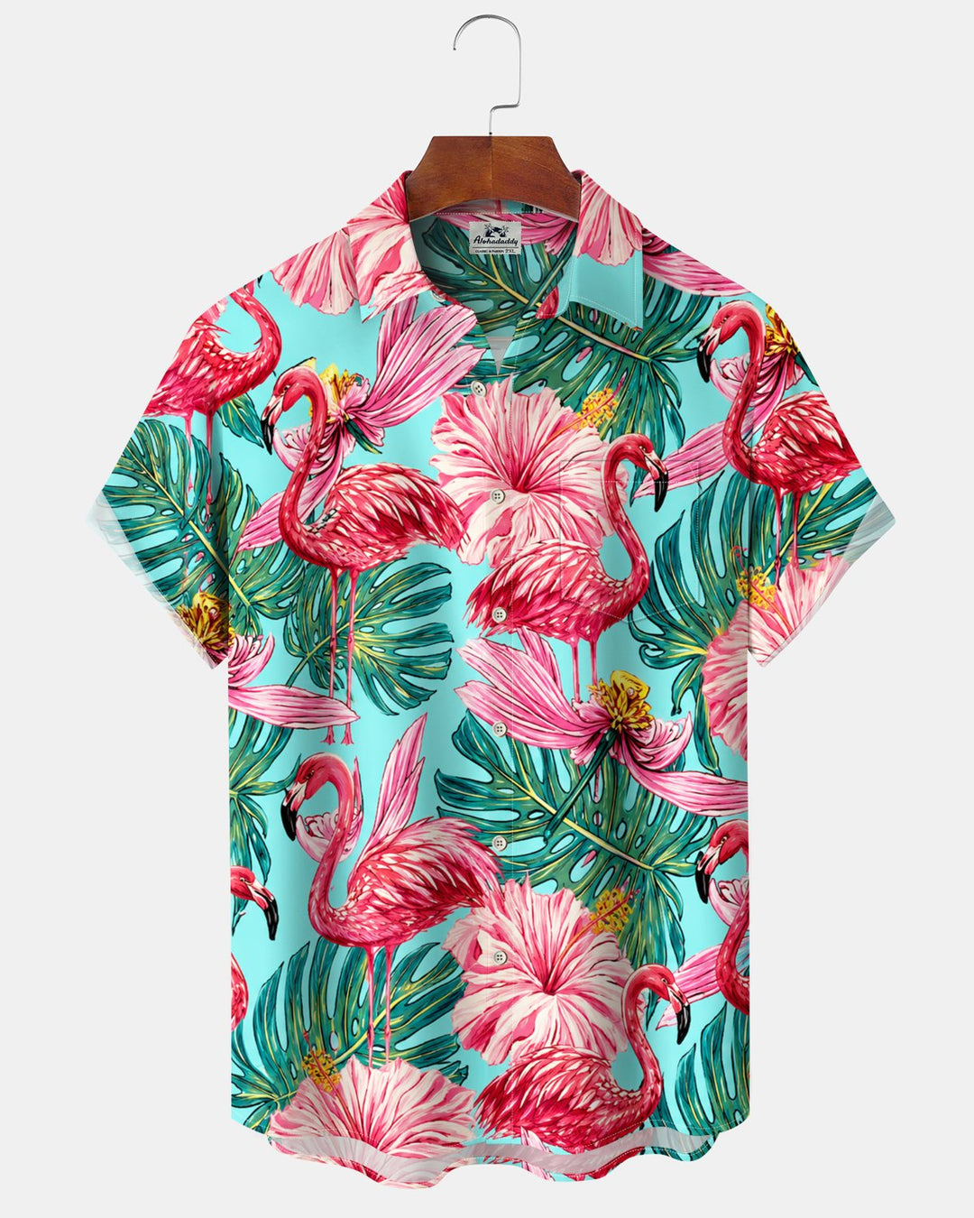 Alohadaddy® Hawaiian Flamingo Print Art Button Pocket Cardigan Men&