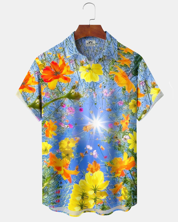 Alohadaddy® Hawaiian Floral Print Art Button Pocket Cardigan Men&