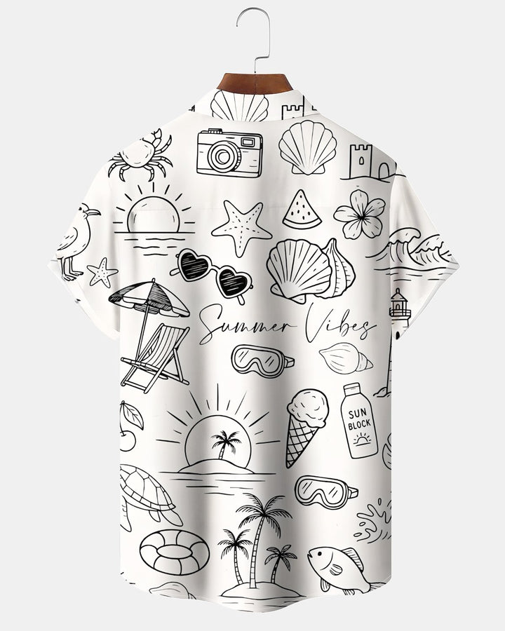 Alohadaddy® Hawaiian Beach Vacation Print Art Button Pocket Cardigan Men&