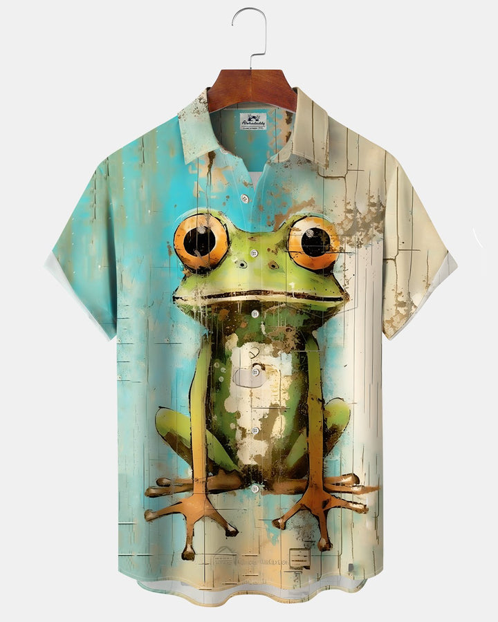 Alohadaddy® Vintage Frog Print Art Button Pocket Cardigan Men&