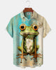 Alohadaddy® Vintage Frog Print Art Button Pocket Cardigan Men's Short Sleeve Shirt