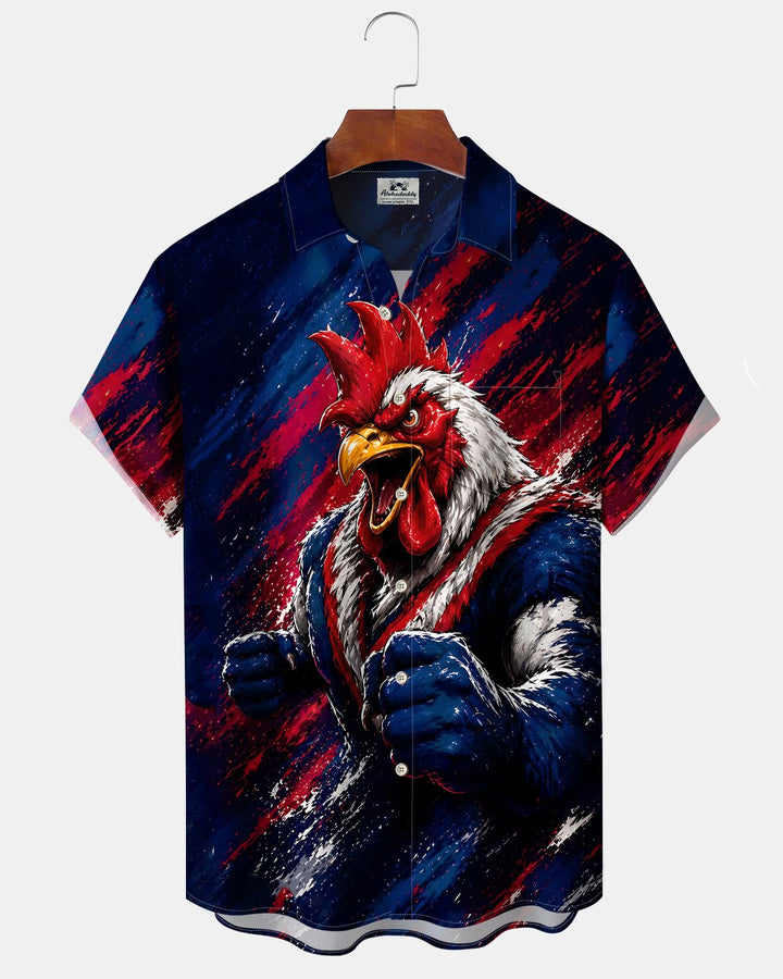 Alohadaddy® Vintage Rooster Print Art Button Pocket Cardigan Men&