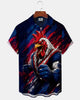 Alohadaddy® Vintage Rooster Print Art Button Pocket Cardigan Men's Short Sleeve Shirt