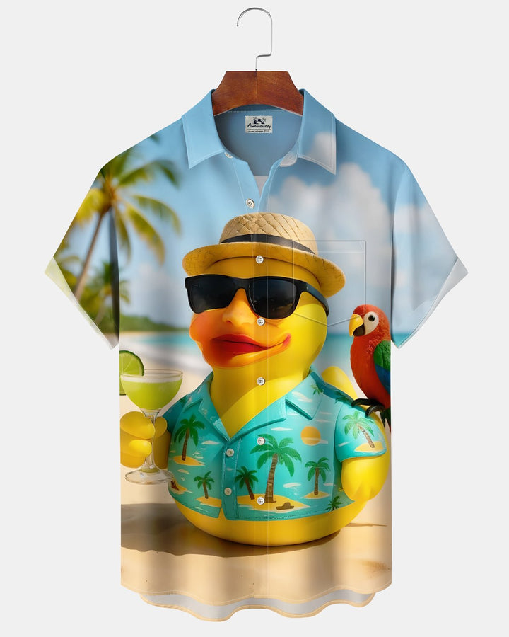 Alohadaddy® Hawaiian Duck Print Art Button Pocket Cardigan Men&