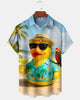 Alohadaddy® Hawaiian Duck Print Art Button Pocket Cardigan Men's Short Sleeve Shirt