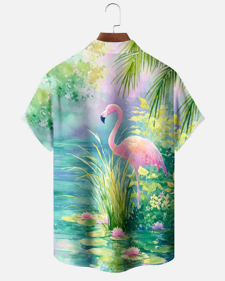 Alohadaddy® Hawaiian Flamingo Print Art Button Pocket Cardigan Men&