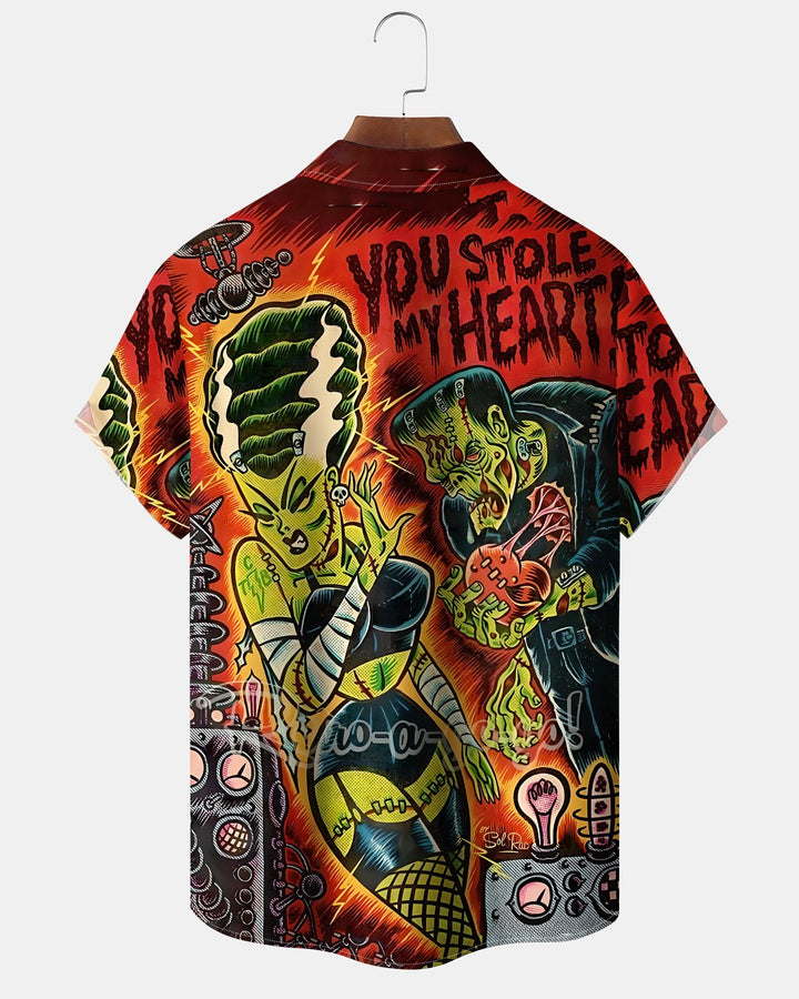 Alohadaddy® Holiday Halloween Graphic Print Button-Down Pocket Cardigan-Style Men&