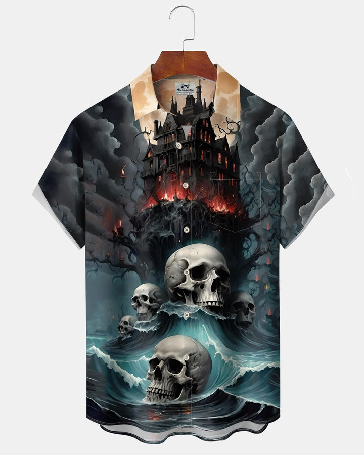 Alohadaddy® Holiday Halloween Graphic Print Button-Down Pocket Cardigan-Style Men&