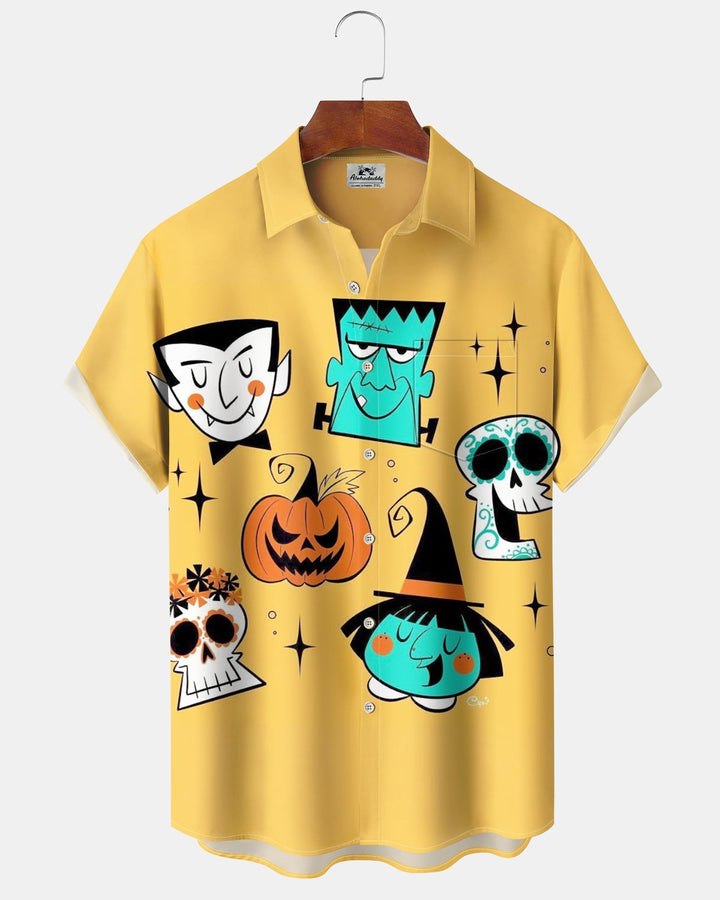 Alohadaddy® Holiday Halloween Graphic Print Button-Down Pocket Cardigan-Style Men&