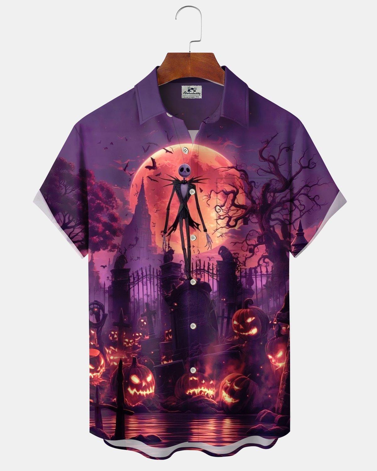 Alohadaddy® Holiday Halloween Graphic Print Button-Down Pocket Cardigan-Style Men's Short-Sleeve Shirt